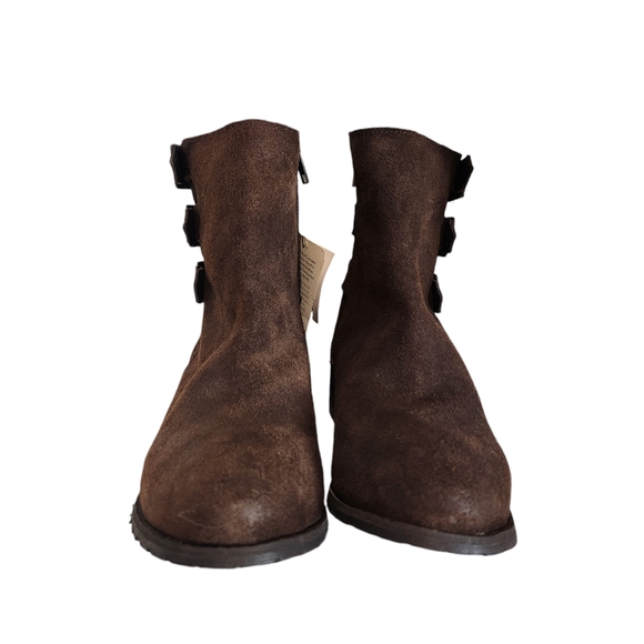 NWT BooRoo Jules suede and wool lined ankle buckle boots dark brown size 9 - Picture 2 of 12